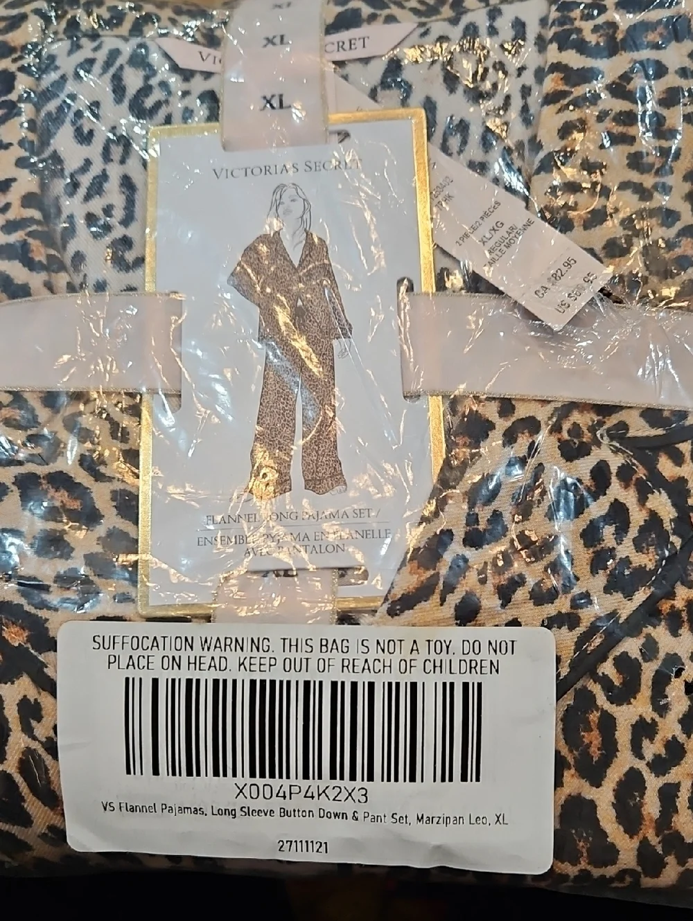NWT Victoria's Secret Leopard Print‎ Flannel Pajama Set Long Sleeve Size XL
